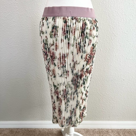 NWT LuLaroe Jill Accordion Cream Floral Stretchy Pull On Pencil Midi Skirt M - Picture 4 of 5